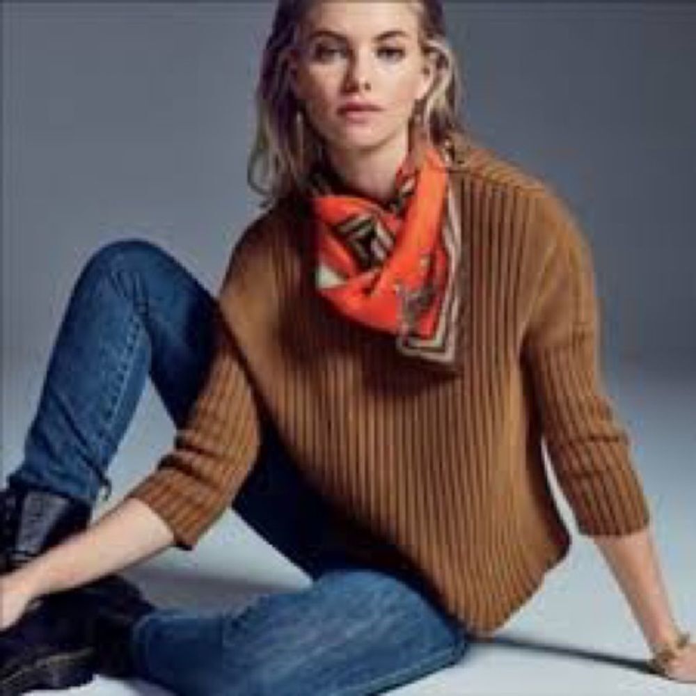 CAbi 3364 Luna Brown Dolman Ribbed Pullover Cropped Sweater